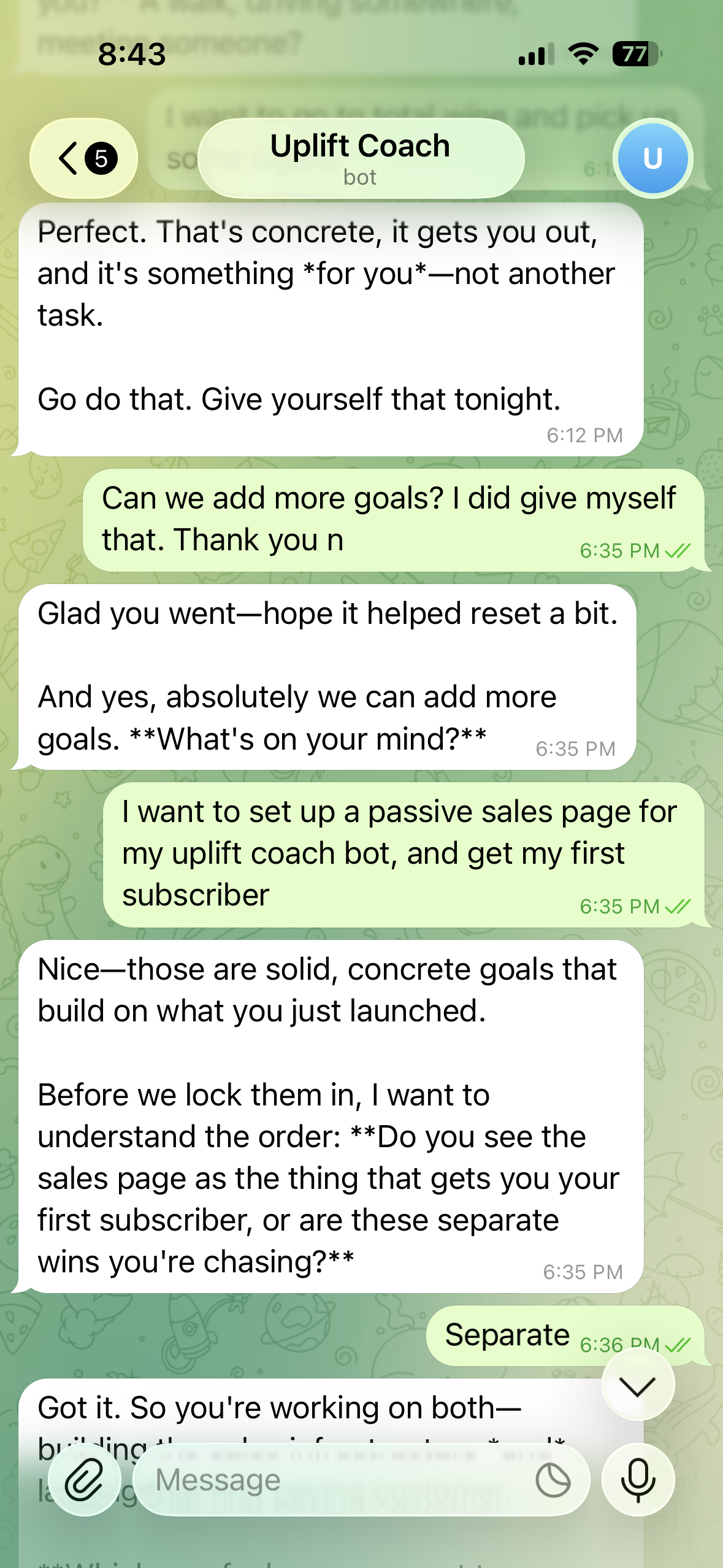 AI goal-setting coaching session with accountability tracking